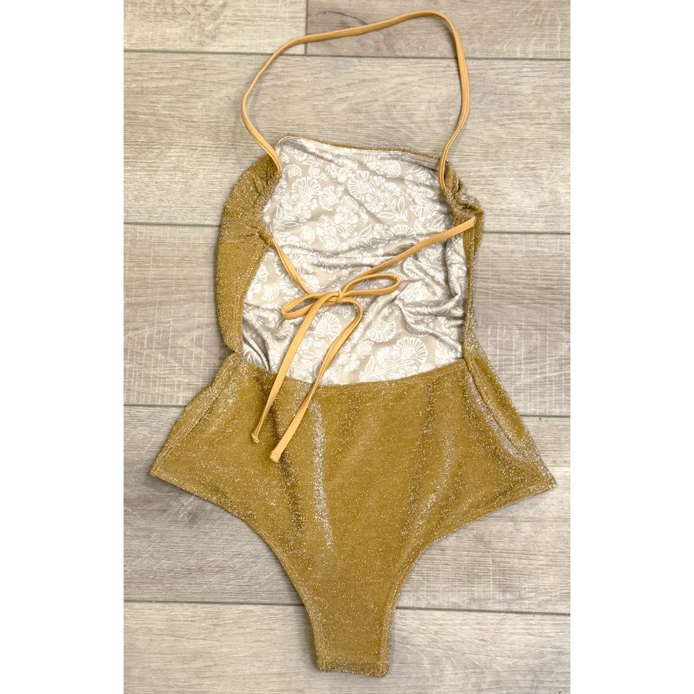 NEW FREE PEOPLE FREE-EST DOLCE KERRY LUREX ONE PIECE SWIMSUIT SZ S